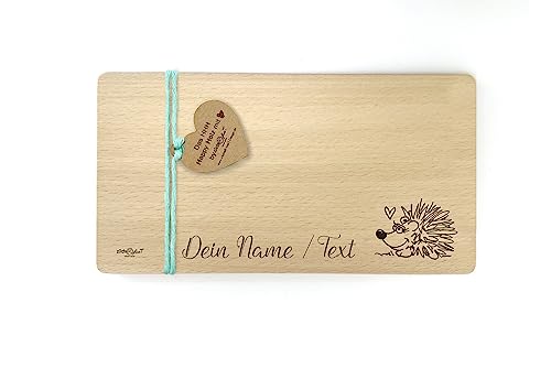 Holzbrettchen mit Gravur Igel - Frühstücksbrett für Kinder personalisierbar - Vesperbrett Jausenbrett Brotzeitbrett - Geschenkidee - von zAcheR-fineT von zAcheR-fineT-design