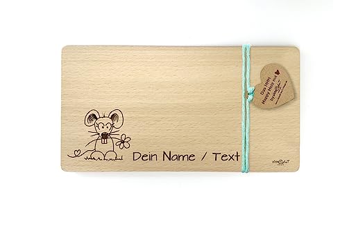 Holzbrettchen mit Gravur Maus - Frühstücksbrett für Kinder personalisierbar - Vesperbrett Brotzeitbrett Jausenbrett - Geschenkidee - von zAcheR-fineT von zAcheR-fineT-design