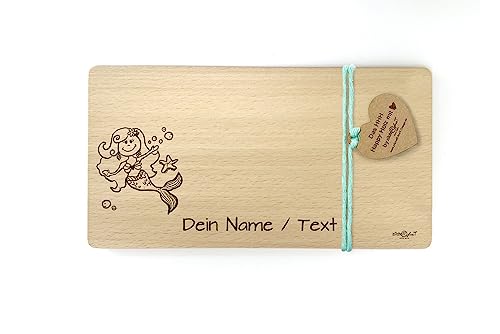 Holzbrettchen mit Gravur Meerjungfrau, Nixe - personalisierbar - Frühstücksbrett für Kinder - Vesperbrett Brotzeitbrett - Geschenkidee - zAcheR-fineT von zAcheR-fineT-design