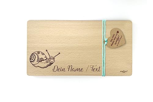 Holzbrettchen mit Gravur Schnecke - Frühstücksbrett für Kinder personalisierbar - Vesperbrett Jausenbrett Brotzeitbrett - Geschenkidee - zAcheR-fineT von zAcheR-fineT-design