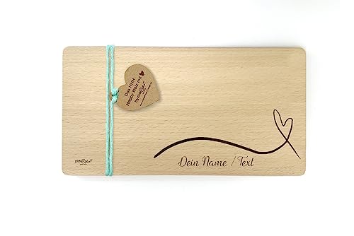 Holzbrettchen mit Herz Linie - Frühstücksbrett personalisierbar mit Gravur - Vesperbrett Brotzeitbrett - Geschenkidee Hochzeit - von zAcheR-fineT von zAcheR-fineT-design