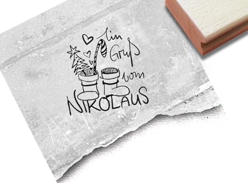 Stempel Ein Gruß vom Nikolaus - Textstempel Nikolausstiefel - Nikolaus Stempel Grüße Nikolauskarten Nikolausdeko Basteln Scrapbook - von zAcheR-fineT (groß ca. 46 x 47 mm) von zAcheR-fineT-design