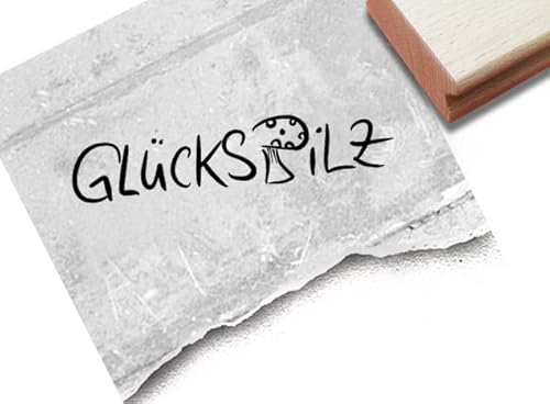 Stempel Glückspilz - Textstempel mit Pilz Glückwünsche Glück Glücksbringer Karten Geschenkanhänger Basteln Deko Scrapbook Bullet Stamp - zAcheR-fineT (groß ca. 57 x 12 mm) von zAcheR-fineT-design