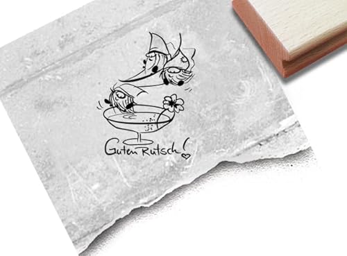 Stempel Guten Rutsch! mit Wichteln und Sektglas - Silvester Stempel Glückwünsche Neujahr Karten Tischdeko Silvesterdeko Scrapbook - zAcheR-fineT (klein ca. 29 x 37 mm) von zAcheR-fineT-design