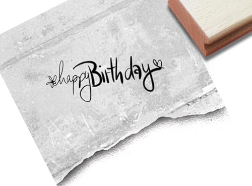 Stempel Happy Birthday - Textstempel Glückwünsche zum Geburtstag - Geburtstagskarten Geschenkanhänger Basteln Tischdeko Scrapbook - von zAcheR-fineT (klein ca. 49 x 19 mm) von zAcheR-fineT-design