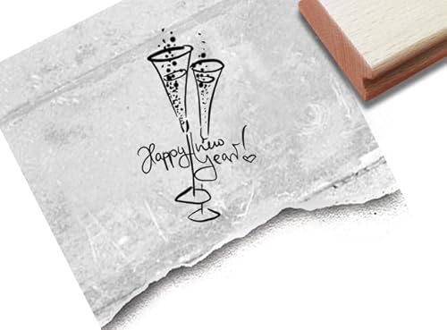 Stempel Happy new year! Sektgläser - Silvester Stempel Glückwünsche Prosit Neujahr Prost Guten Rutsch Viel Glück Tischdeko Scrapbook - zAcheR-fineT von zAcheR-fineT-design