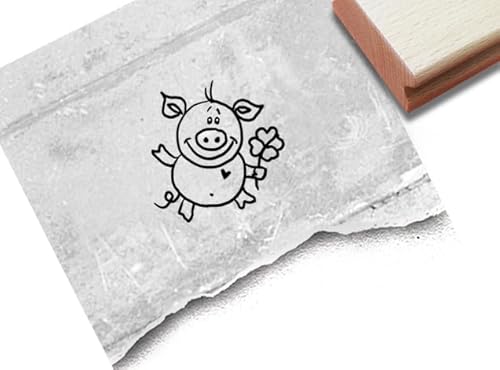 Stempel Schwein mit Kleeblatt - Silvester Stempel Glücksschwein - Tierstempel Sau Ferkel Motivstempel Basteln Deko Geschenk für Kinder - zAcheR-fineT von zAcheR-fineT-design