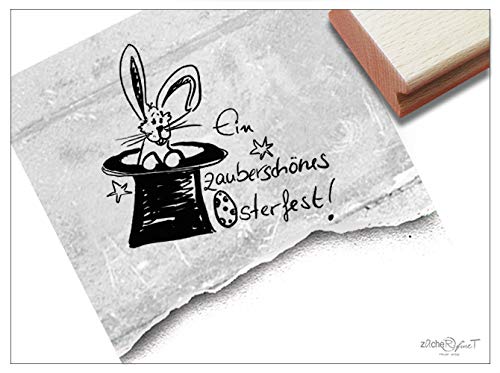 Stempel Osterstempel EIN ZAUBERSCHÖNES OSTERFEST Hase im Zylinder - Textstempel Ostern, Karten Geschenkanhänger Osterdeko Scrapbook - zAcheR-fineT von zAcheR-fineT-design