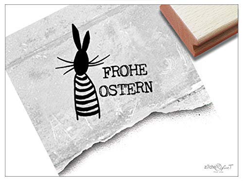 Stempel Osterstempel FROHE OSTERN mit Hase - Textstempel zum Osterfest, für Ostergrüße Karten Geschenkanhänger Geschenk Osterdeko - zAcheR-fineT von zAcheR-fineT-design