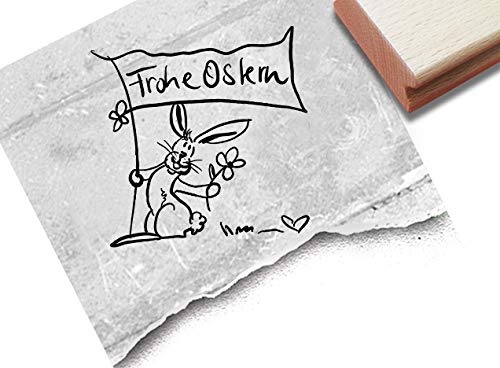 Stempel Osterstempel Frohe Ostern Handschrift Osterhase & Fahne - Textstempel Osterfest, Karten Geschenkanhänger Osterdeko Scrapbook - zAcheR-fineT von zAcheR-fineT-design