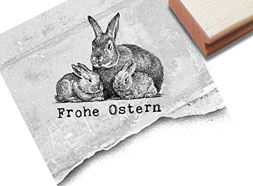 Stempel Osterstempel Frohe Ostern mit Hasen - Tierstempel mit Gruß zum Osterfest, Karten Geschenkanhänger Geschenk Osterdeko Scrapbook - zAcheR-fineT von zAcheR-fineT-design