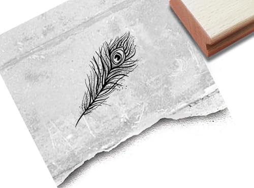 Stempel Pfauenfeder - Motivstempel Pfau Feder - Federstempel Peacock feather - Karten Basteln Kunst Deko Geschenk Scrapbooking - von zAcheR-fineT (klein ca. 21 x 49 mm) von zAcheR-fineT-design