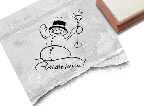 Stempel Prösterchen! mit Schneemann und Sektglas - Textstempel Party Prost Neujahr Silvester Stempel Winter - Geburtstag Tischdeko - zAcheR-fineT von zAcheR-fineT-design