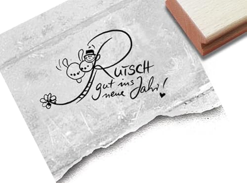 Stempel Rutsch gut ins neue Jahr! mit Schneemann - Silvester Stempel Glückwünsche Guten Rutsch Neujahr - Karten Tischdeko Scrapbook - zAcheR-fineT (groß ca. 59 x 33 mm) von zAcheR-fineT-design