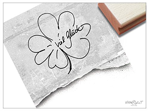 Stempel - TD 14 21 - Textstempel VIEL GLÜCK - Motivstempel KLEEBLATT für Glückwünsche Karten Basteln Deko - von zAcheR-fineT von zAcheR-fineT-design