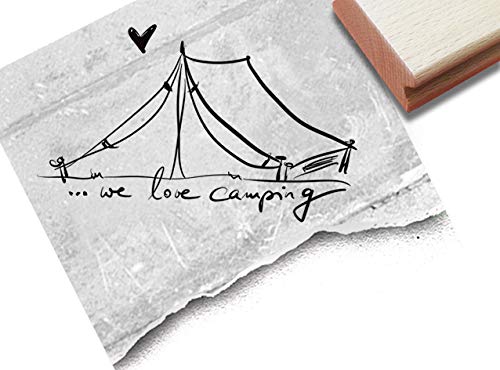 Stempel Textstempel ...we love camping mit Zelt - Schriftstempel Grüße Urlaub Karten Scrapbook Fotobuch Geschenk Gutschein Basteln Deko- zAcheR-fineT von zAcheR-fineT-design