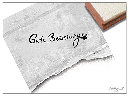 Stempel - Textstempel GUTE BESSERUNG handschriftlich mit Blume - Schriftstempel Genesung Genesungswünsche Genesungskarten Deko - von zAcheR-fineT von zAcheR-fineT-design