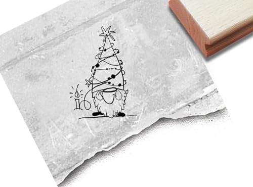 Stempel Weihnachtswichtel mit Lichterkette - Motivstempel Wichtel Gnom Weihnachten - Karten Geschenkanhänger Weihnachtsdeko Tischdeko - zAcheR-fineT von zAcheR-fineT-design