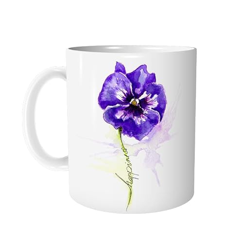 Tasse Kaffeetasse Blume Veilchen Stiefmütterchen mit Spruch - Happiness - personalisierbar - Keramiktasse Bürotasse Geschenk Freundin - zAcheR-fineT von zAcheR-fineT-design