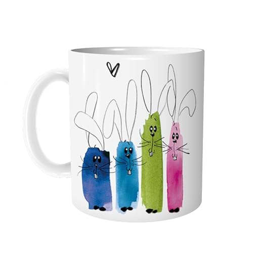 Tasse Kaffeetasse Bunte Hasen - personalisierbar - Keramiktasse mit Osterhasen Hasentasse Ostertasse Kindertasse - Geschenk zu Ostern - zAcheR-fineT von zAcheR-fineT-design