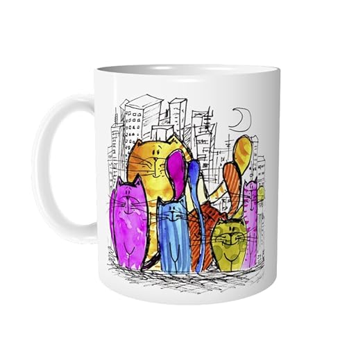 Tasse Kaffeetasse CITY CATS Lustige Katzen - personalisierbar - Keramiktasse Katzentasse Bürotasse Kindertasse - Geschenk für Kinder - zAcheR-fineT von zAcheR-fineT-design