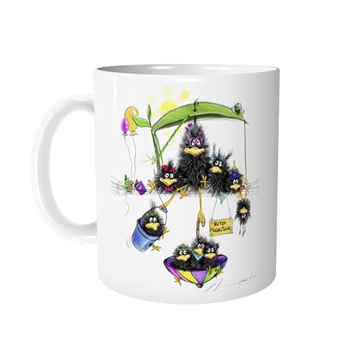 Tasse Kaffeetasse Kita Kuschelpuschel - personalisierbar - Keramiktasse Bunte Vögel Raben Kindergarten Tasse Kindertasse - Geschenk - zAcheR-fineT von zAcheR-fineT-design