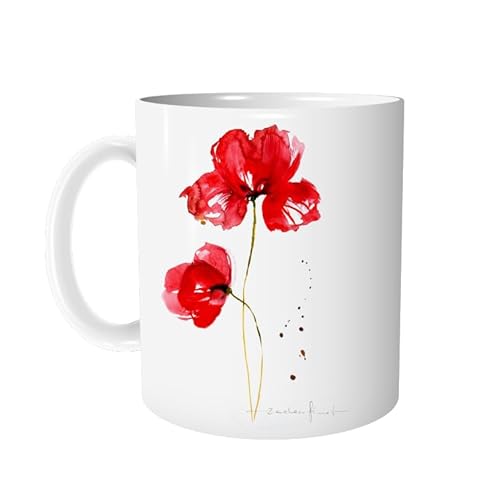 Tasse Kaffeetasse mit Mohnblume Roter Mohn - personalisierbar - Keramiktasse Natur Garten Blume Bürotasse - Geschenk für Freundin - zAcheR-fineT von zAcheR-fineT-design