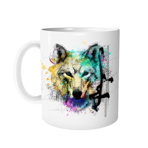 Tasse Kaffeetasse mit Wolf 2 - personalisierbar - Keramiktasse mit Tier Wolftasse Bürotasse Arbeit Büro - Geschenkidee für Kollegen - zAcheR-fineT von zAcheR-fineT-design