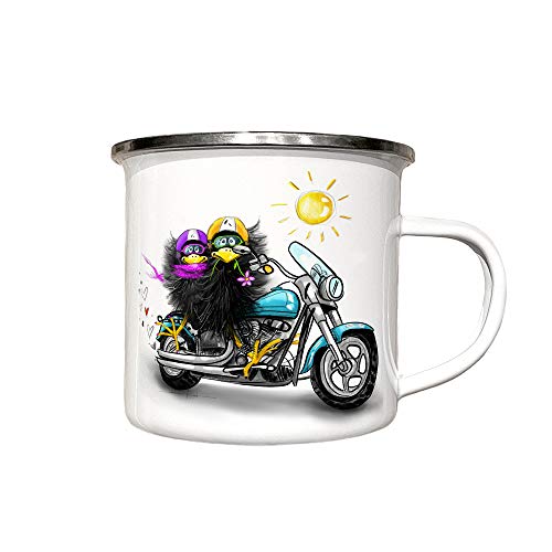 zAcheR-fineT-design Emaille Tasse Camping Becher Emailletasse MOTORRAD Liebe BIKER - weißer Metallbecher - Kaffeetasse - Tasse für Motorradfahrer Geschenk Mann Frau von zAcheR-fineT-design