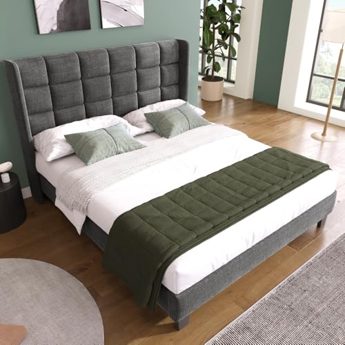 zaanieo Doppelbett mit gepolstertem Kopfteil und Lattenrost, Komfortables und stilvolles Bett für Ihr Zuhause (Grey,140cm*200cm) von zaanieo