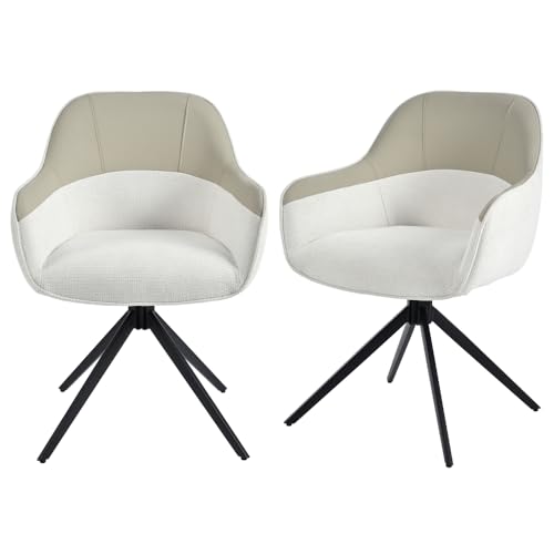 zaanieo Drehbare Esszimmerstühle 2er-Set, Küchenstühle mit Kunstleder- und Stoffpolsterung, Hochgepolsterte, höhenverstellbare Beine für Küche und Esszimmer (Beige,2) von zaanieo