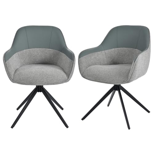 zaanieo Drehbare Esszimmerstühle 2er-Set, Küchenstühle mit Kunstleder- und Stoffpolsterung, Hochgepolsterte, höhenverstellbare Beine für Küche und Esszimmer (Gray,2) von zaanieo