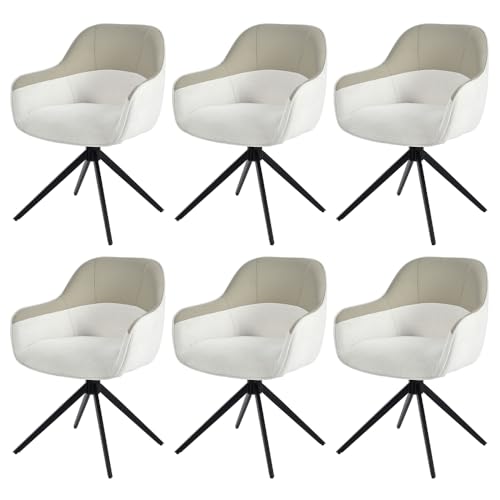 zaanieo Drehbare Esszimmerstühle 6er-Set, Küchenstühle mit Kunstleder- und Stoffpolsterung, Hochgepolsterte, höhenverstellbare Beine für Küche und Esszimmer (Beige,6) von zaanieo