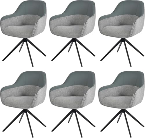 zaanieo Drehbare Esszimmerstühle 6er-Set, Küchenstühle mit Kunstleder- und Stoffpolsterung, Hochgepolsterte, höhenverstellbare Beine für Küche und Esszimmer (Gray,6) von zaanieo