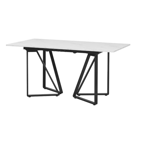 zaanieo Esstisch, moderner ausziehbarer Küchentisch mit Marmormuster, 160 × 73 × 74 cm, mit Metallrahmen und verstellbaren Fußpolstern, für Esszimmer küchen (Black) von zaanieo
