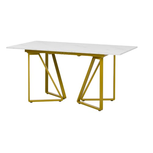 zaanieo Esstisch, moderner ausziehbarer Küchentisch mit Marmormuster, 160 × 73 × 74 cm, mit Metallrahmen und verstellbaren Fußpolstern, für Esszimmer küchen (Gold) von zaanieo