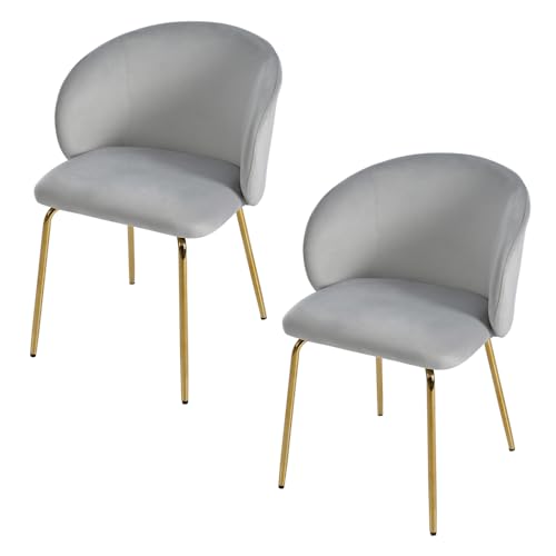 zaanieo Esszimmerstühle 2er-Set, Küchenstuhl mit Samtpolsterung, mit Armlehnen und goldenen Metallbeinen, moderner geschwungener Sessel für Esszimmer Wohnzimmer und Küche (2,Grey) von zaanieo