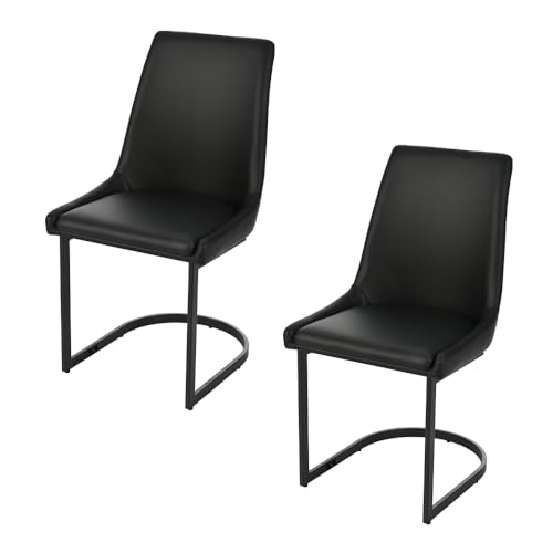 zaanieo Esszimmerstühle 2er-Set, Moderne Küchenstühle aus PU-Leder, mit hoher Rückenlehne und Metallrahmen, Esstischstühle für Esszimmer, Wohnzimmer, Küche (Black,2) von zaanieo