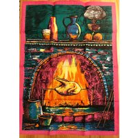 Geschirrtuch Leinen Hähnchen Hahn Grill Hähnchengrill Vintage Geschenk Gläsertuch Tea Towel Trockentuch Scandi Skandi Reinleinen von zakkayavintage