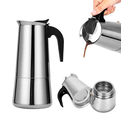 zalati Herdplatte Kaffeemaschinen Topf 201 Edelstahl Espresso Mokkakanne Perkolator Kaffeemaschine Wasserkocher für alle Herdarten Zuhause & Camping – 450 ml Kapazität von zalati