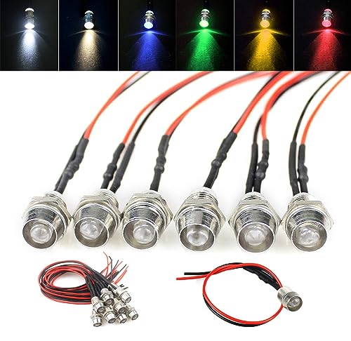 zalati LED Anzeigen Licht 18pcs 8mm LED Signal Lampen Kits mit Kabel Metall Kopf Abdeckung 5V-12V für Autos, Boote 6 Farben von zalati