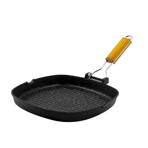 zanetti, Grillpfanne 28 x 28 cm, Grillplatte aus Aluminium-Druckguss mit hoher Dicke, Grillplatte für Induktionsherde, klappbarer Griff von zanetti