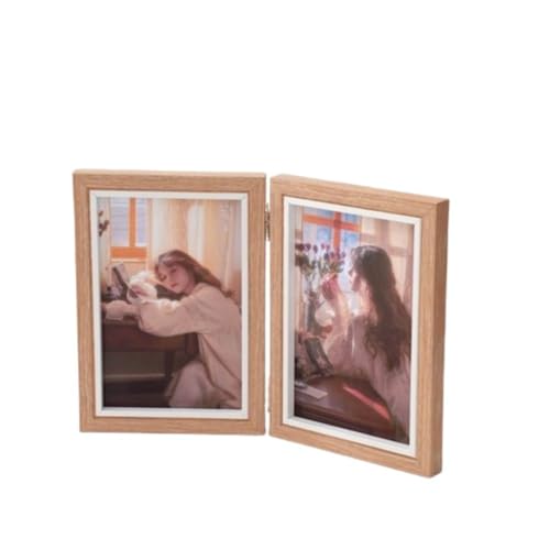 zaoalife Doppel-Bilderrahmen, klappbar, rustikaler Holz-Bilderrahmen, 10 x 15 cm, Holz-Bilderrahmen mit Glasfront, für Tischplatte oder Schreibtisch von zaoalife