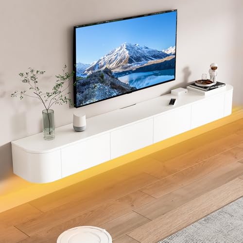 zaqiming TV-Ständer Holz TV Lowboard mit Licht,TV Board hängend TV-Medienkonsole mit Stauraum Unter Dem Fernseher von zaqiming