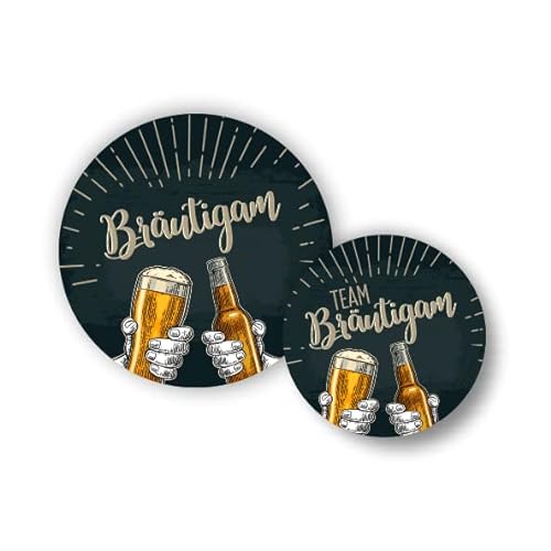 JGA-Button-Set Bier I 1x "Bräutigam" (Ø50mm) + 10x "Team Bräutigam" (Ø37mm) I Hochzeit JGA Party Anstecker | Männer | Bierflasche | Prost von zartbesaitet.com Schöne Produkte aus Papier