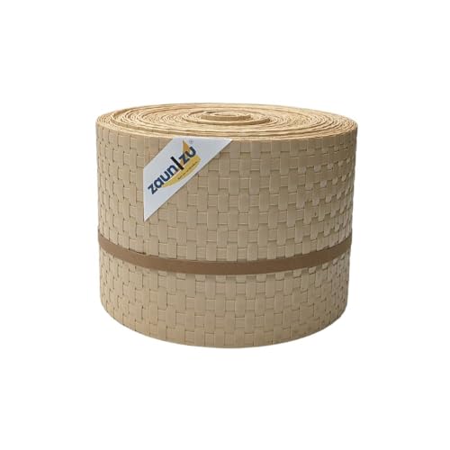 zaun|zu® Rattan 26 m Rolle: Sichtschutzstreifen PE für Doppelstabmatten UV-beständiger Sichtschutz | Zaunblende Made in Germany, Farbe:Beige von zaun|zu