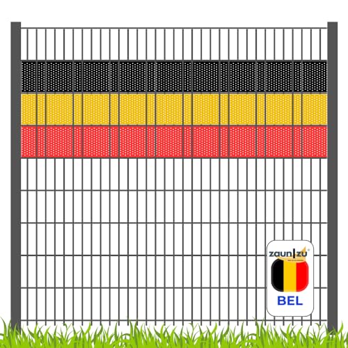 zaun|zu Sichtschutzstreifen EM 2024 in den Farben von Belgien für Doppelstabzäune gestalten für die Fußball-Europameisterschaft!, Set-Ausführung:Volle Streifenbreite GELOCHT von zaun|zu