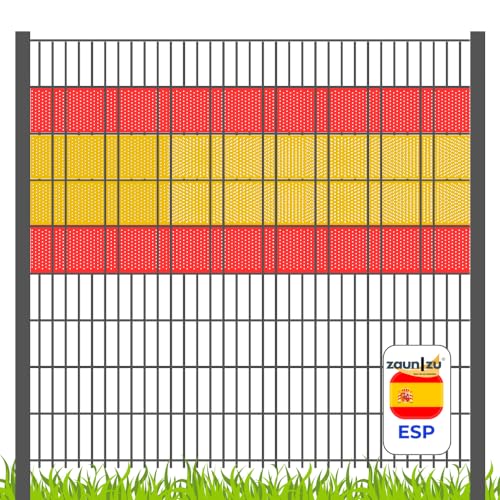 zaun|zu Sichtschutzstreifen EM 2024 in den Farben von Spanien für Doppelstabzäune gestalten für die Fußball-Europameisterschaft!, Set-Ausführung:Volle Streifenbreite GELOCHT von zaun|zu