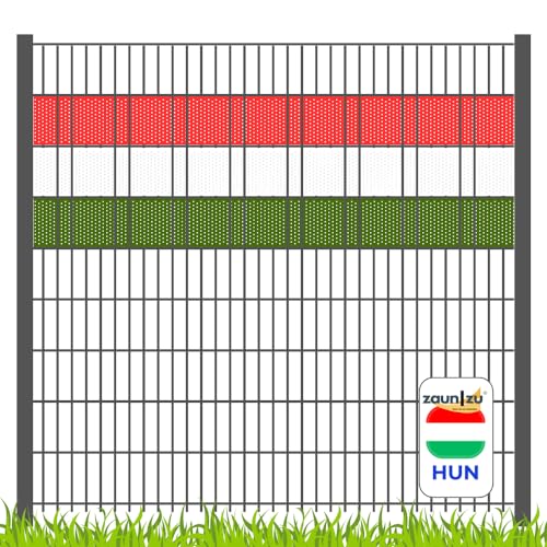 zaun|zu Sichtschutzstreifen EM 2024 in den Farben von Ungarn für Doppelstabzäune gestalten für die Fußball-Europameisterschaft!, Set-Ausführung:Volle Streifenbreite GELOCHT von zaun|zu