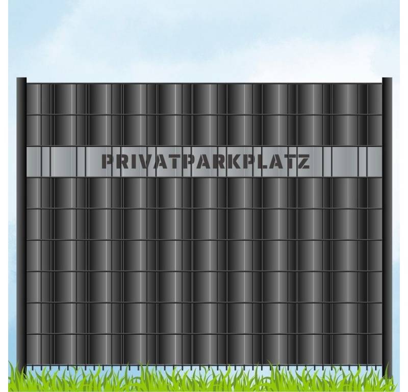 zaunzu Sichtschutzstreifen Laser Beschriftung "PRIVATPARKPLATZ" Fenstergrau, (1x Einzelstreifen, für Doppelstabmattenzaun), Made in Germany von zaunzu